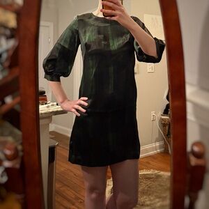 100% silk French Connection Green and Black Women's Dress